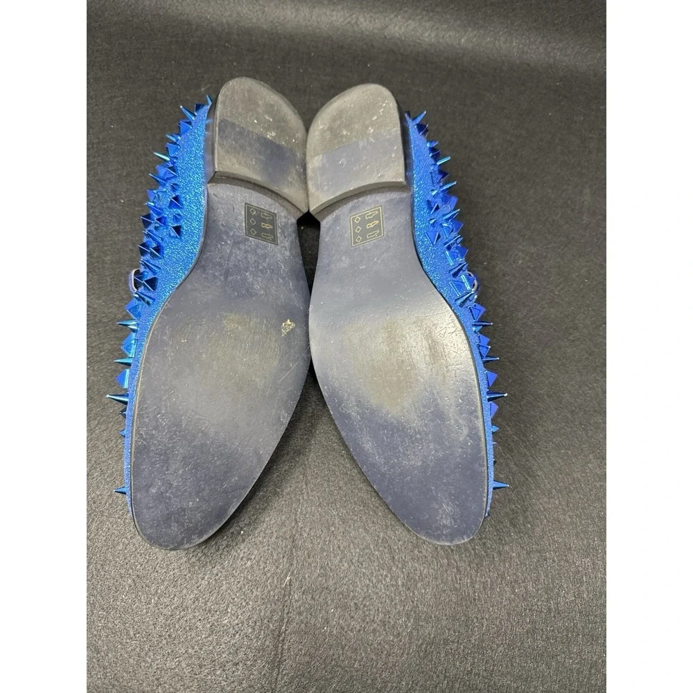 Bolano Mens Blue Spiked Loafers Glitter Studded Slip On Dress Shoes Size 10.5